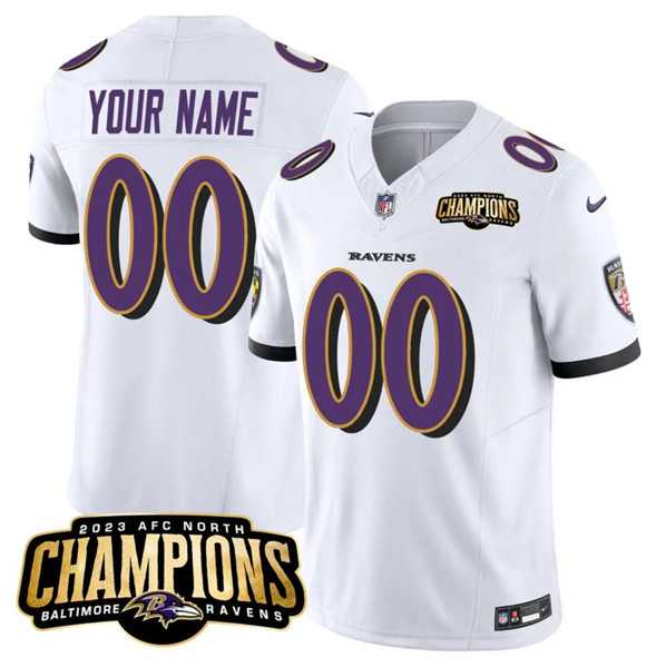 Men & Women & Youth Baltimore Ravens Active Player Custom White 2023 F.U.S.E. AFC North Champions Vapor Limited Jersey->customized nfl jersey->Custom Jersey